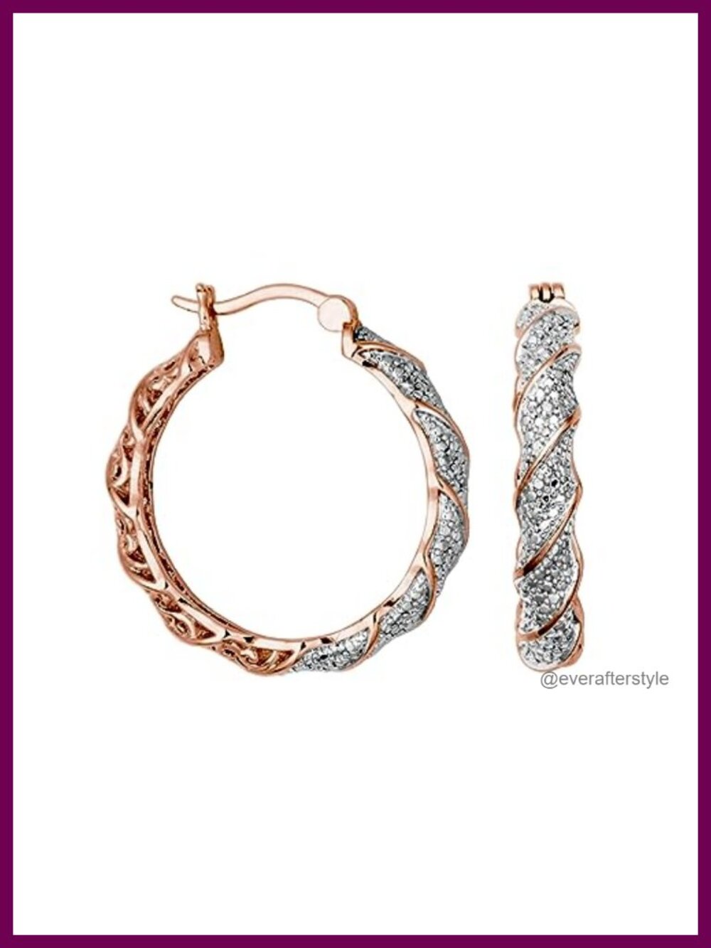 Sterling Silver Twisted Hoop Earrings Diamond Accents 18K Gold Plated